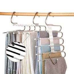 Hangers Racks 5 in 1 Pant Hanger for Clothes Organizer Multifunction Shelves Closet Storage Stainless Steel Magic Trouser 220930