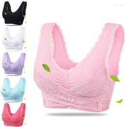 Back Support Women's Sports Bra Front Cross Side Buckle Gathered Large Size No Steel Ring Lace Edge Running Yoga Shockproof Underwear