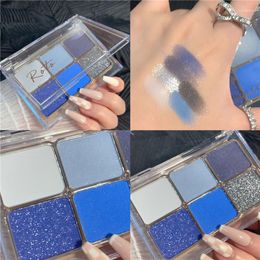 Eye Shadow ROTO 6 Colours Black Blue Eyeshadow Palette Matte Brighten Natural High-gloss Pearlescent Pigments