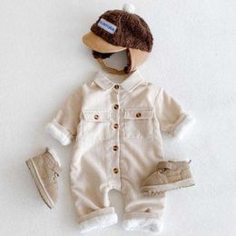 Rompers Winter Warm Keep Casual Newborn Clothes Boys Long Sleeves Vhals Jumpsuit 2021 New Baby Girls Apricot Corduroy Jumpsuit Romper J220922