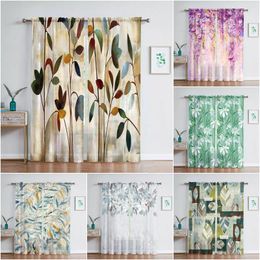 Curtain Painting Flowers Modern Curtains For Living Room Transparent Tulle Window Sheer The Bedroom Accessories Decor