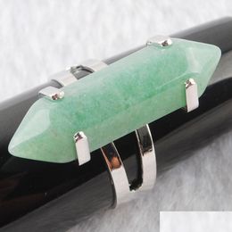 Solitaire Ring Unique Ring For Women Hexagonal Natural Green Aventurine Stone Beads Rings Sier Colour Party Jewellery X3019 Drop Lulubaby Dhpre