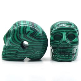 23mm Natural Malachite Skull Head Statue Hand Carved Gemstone Human Skeleton Head Figurines Reiki Healing Stone for Home Office Decoration