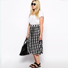 Plus size Dresses Plus Size Black And White Plaid Aline Skirt High Elastic Waist Checker Printed Spring Autumn Casual Swing Midi Skirt 6XL 7XL 8X 221006