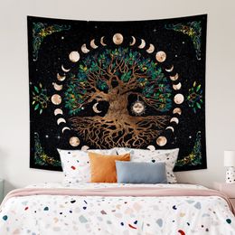 Tapestries Tree of Life Mushroom Forest Tapestry Wall Hanging Fairy Tale Castle Skeleton Bohemian Psychedelic Home Dormitory Dream Decor 221006