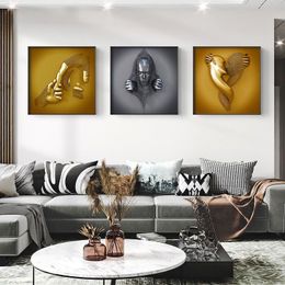 Paintings Couples Metal Figure Statue Wall Art Canvas Painting Lover Sculpture Poster Print Picture for Living Room Home Art Wall Decor 221006