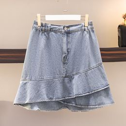 Plus size Dresses 150Kg Plus Size Women's Summer Hip 152 Loose Irregular Denim Skirt Elastic Waist Temperament Skirt Blue 5XL 6XL 7XL 8XL 9XL 221006