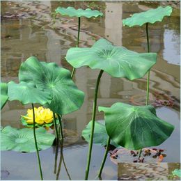Decorative Flowers Wreaths Artificial Plants Lotus Leaf Long Stem Floating Pool Decor Aquarium Fish Pon Dhrfw