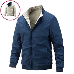 Men's Jackets Men's Double Face Men Jacket Casual Simple Solid Colour Slim Fit Autumn Fashion Stand Collar Cargo Winter Parka