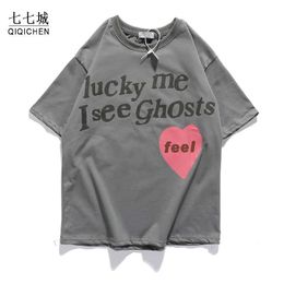 Men's T-Shirts Mens T Shirt Kids See Ghosts Oversize Tour Commemorative Printed Vintage Loose Harajuku Short Sleeve Cotton Tops T221006
