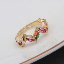 Wedding Rings Women Fashion Creative Simple Open Ring Jewellery Colourful Zircon Feather Shape Adornment Brass Copper Decoration Accessories