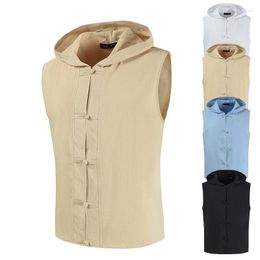 Men's Hoodies Men's & Sweatshirts Casual Men Linen Moletons Sleeveless Solid Hoodie Collar Thin Youth Four Colors Slim Fit