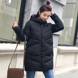 Women's Down Parkas Hooded Long Parkas Female Winter Korean Style Loose Women's Jacket Stand Collar Solid Cotton Padded Thick Coat Ladies 220930