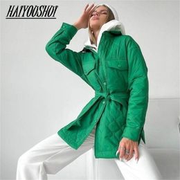 Womens Down Parkas Front Buttons Parka Fashion Simple Argyle Coat Elegant Turn Down Collar Solid Cotton Jackets Female Ladies Green 220930