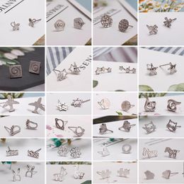 Stud Earrings 30 Styles For Women Hearts Round Asymmetric Geometric Girl Earring Girls Gift Student Simple Jewelry