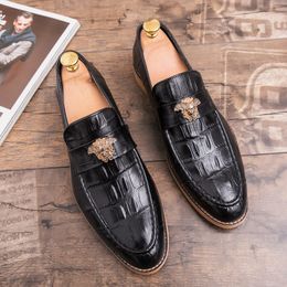 Crocodile Oxford Shoes Pointed Toe One Stirrup Vintage Luxury Metal Buckle Tassel Men's Fashion Formal Casual Shoes Business Shoes Various Sizes