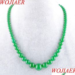 Beaded Necklaces Green Jade Gem Stone 6-14Mm Graduated Round Beads Women Necklace 17.5 Inches Strand Jewelry F3000 Drop De Bdejewelry Dhclm