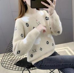 Women's Sweaters Hip Hop for Luxury Button Lady High Collar Loose Long Sleeve Pullover Knitting Dress Tops