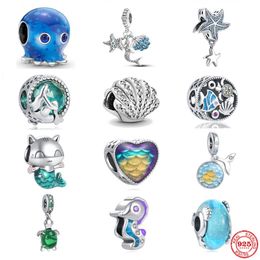 925 Silver Fit Pandora Charm 925 Bracelet Gift Mermaid Starfish Scallops Ocean Love charms set Pendant DIY Fine Beads Jewellery