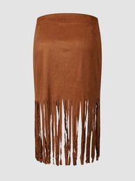 Plus size Dresses Finjani Solid Fringe Heml Wrap Skirt High Waist Pencil Skirts Elegant Fashion Plus Size Fringe Skirt Women 221006