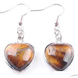 Dangle Chandelier Natural Tigers Eye Stones Dangle Earrings Love Heart Shape Bead Pendant Drop Earring Wedding Jewellery For Bdehome Dht4U