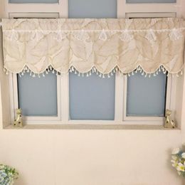 Curtain Golden Leaf Half Blackout Short Curtains For Kitchen Cafe Cabinet Wave Bottom Lace Tassel French Window Drapes