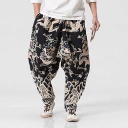 Men's Pants 2022 Summer Chinese Style Men Dragon Loose Casual Hip Hop Jogger Harem Streetwear Sweatpants Pencil G220929