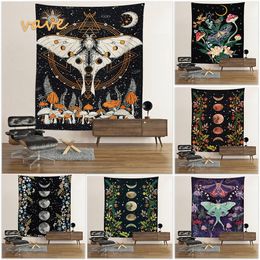 Tapestries Psychedelic Butterfly Moon Tapestry Wall Hanging Flowers Boho Hippie Room Decor Large Fabric Aesthetic Decoration 221006