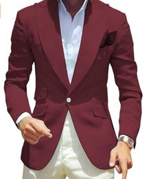 Burgundy Men Wedding Tuxedos Groom Wear Peak Lapel Slim Fit Men Blazer Prom Dinner Dress Formal clothing