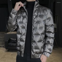 Men's Down Men Clothing 2022 Stand-up Collar Autumn Winter Style Shiny Leather Thickening Tide Jacket Cotton-padded