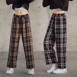 Trousers Girls Plaid Pants Spring Summer Wide Leg Pants Kids Casual Straightleg Pants Teenager Sport Trousers 8 Y Children Clothing 2201006