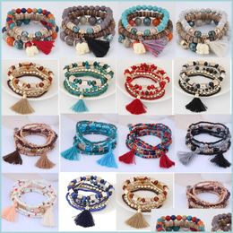 Charm Bracelets 20Pcs/Lot Bohemian Beaded Bracelets For Women Girls Mtilayer Stretch Stackable Bracelet Bangle Mticolor Beac Lulubaby Dhehp