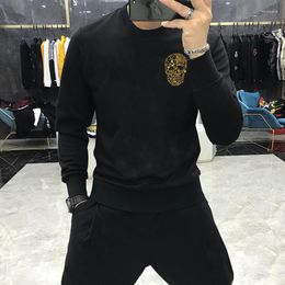 Men's Hoodies Autumn And Winter Men's Top Warm Soft Hoodie Diamond Shiny Youth Bottoming Sweatshirt Pullover