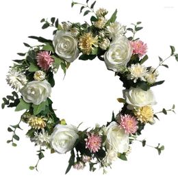 Decorative Flowers Artificial Flower Wreath Wall Hanging Decor Floral Hoop Home Pendant Wedding Holiday Festival Door Garland Party