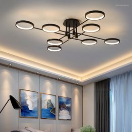 Chandeliers Nordic Modern Minimalist LED Ceiling Chandelier For Living Room Bedroom Dining Kitchen Lamps Black Ring Decorative Pendant