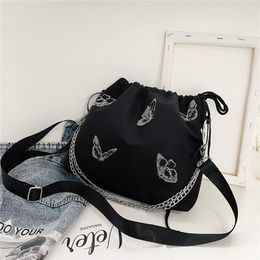 Evening Bags 2022 For Women Drawstring Sexy Shoulder Nylon Casual Lady Handbags Fashion Luminous Butterfly Bucket Bag