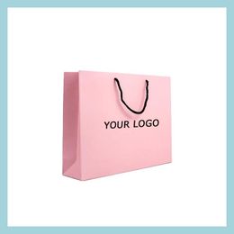 Packing Bags Custom Printed Personalised Pink Matte Laminated Retail Shop Euro Tote Paper Bag With Logos Drop Delivery 2021 Office Sc Dhjl1