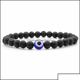 Beaded Strands Beaded Strands Turkish Evil Eyes Bracelet Black Natural Stone Beads Obsidian Men Braslet For Women Yoga Hand Jewellery Dhr6N