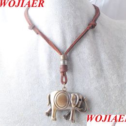 Pendant Necklaces Leather Necklace For Men Women Bronze Pendant Chokers Vintage Tone Solid Metal Adjustable Bc023 Drop Deli Mjfashion Dhpgo