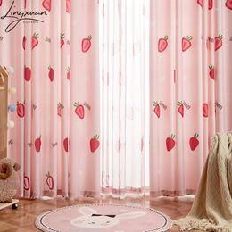 Curtain Korean Printed Blackout Curtains For Living Room Pink Strawberry Thick Girl Window Blinds Bedroom Drapes Custom