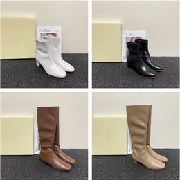 2022 Sofia Leather Boots Designer Luxury Women Elegant Knee Ankle Boot White Black Cowhide Zipper Booties