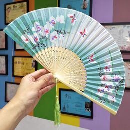 Vintage Style Silk Folding Fan Chinese Japanese Pattern Art Craft Gift Ornaments Performances Hand Fan Party Supplies Home Decoration MJ0852