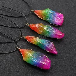 Pendulum Mineral Healing Natural White Quartz Necklace Chakra Colourful Rainbow Crystal Quartz Pendant Necklaces Choker