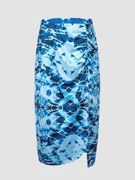 Plus size Dresses Finjani Plus Size Women Tie Dye Ruched Split Thigh Skirt High Waist Sexy Dress 221006