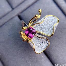 Cluster Rings KJJEAXCMY Fine Jewelry 925 Sterling Silver Inlaid Natural Garnet Chinese Style Women's Butterfly Gem Ring Support