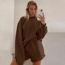 Women's Hoodies Sweatshirts 2 Piece Set Casual PullerTracksuit And Shorts Suits Autumn Winter White Brown Blue Pink Outfits Women Streetwear