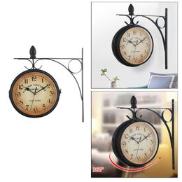 Wall Clocks Classic Two Faced Clock Decor 360 Degree Rotate Wrought Iron Bracket Outside Ing Outdoor Decorative Art