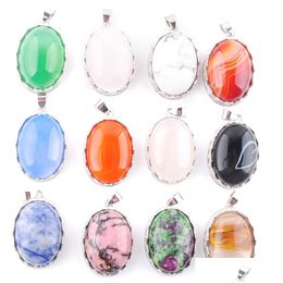 Pendant Necklaces Natural Amethysts Stone Summer Oval Shape Pendant Onyx Charms Female Jewelry Diy Necklaces Chain Gift Bn37 Lulubaby Dhx3S