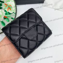 Womens Luxury Designer Lambskin Bifold Quilted Wallet Purse Classic Card Holder Clutch Pouch With Box 11.5x10.5cm