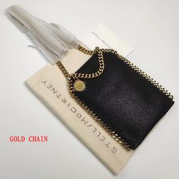 Stella McCartney Falabella Mini-Einkaufstasche, Handyhalter, Kette im Diamantschliff, Gold, recyceltes Messing, zwei Griffe oben, Luxus-Designer-Handtaschen, Umhängetaschen, Umhängetaschen, Geldbörse